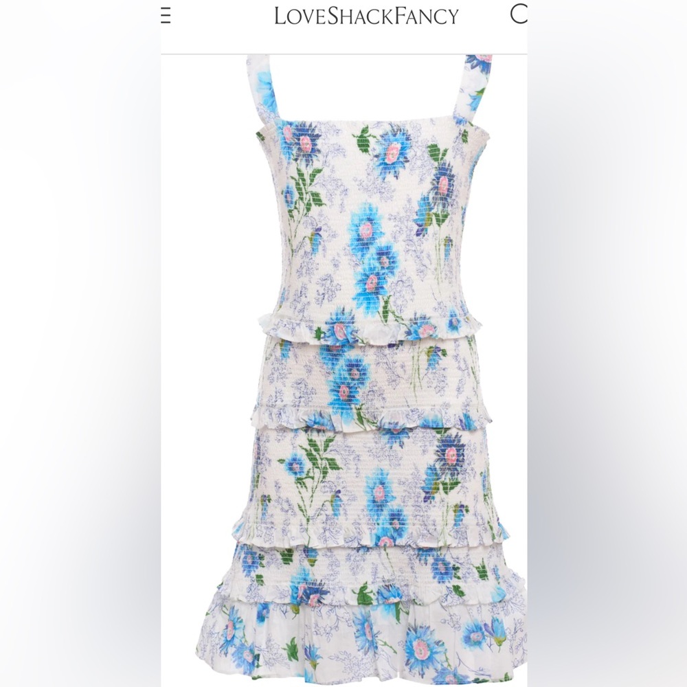 NWT LoveShackFancy Clancey Smocked Mini Dress in Blueberry Cloud Size 5-6Y